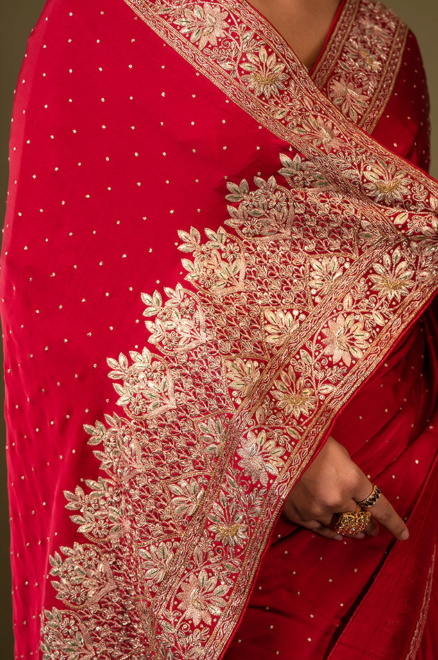 Bridal Scarlet Pure Satin Saree
