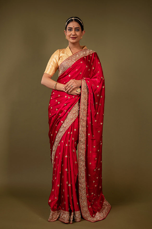 Red Bridal Pure Satin Saree