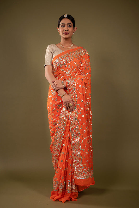 Pure Chiffon Gotapatti Work Saree