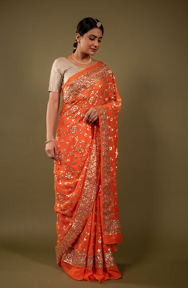 Pure Chiffon Gotapatti Work Saree