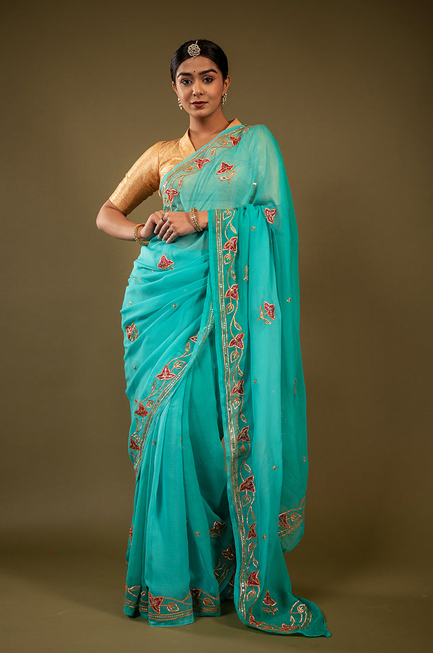 Pure Chiffon Gotapatti Work Saree