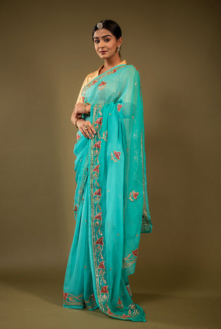 Pure Chiffon Gotapatti Work Saree