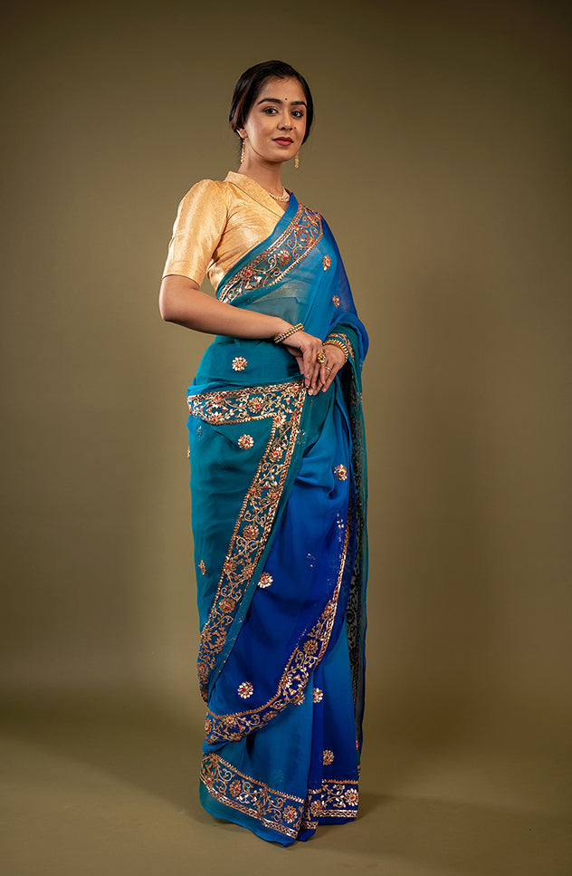 Pure Chiffon Gotapatti Work Saree