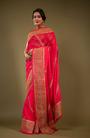 Pure Chiffon Sikhiya Work Saree