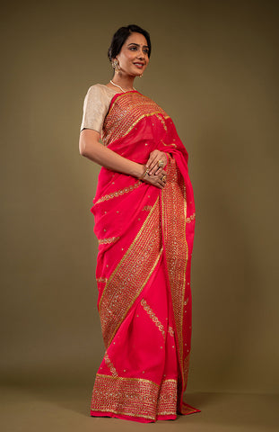 Pure Chiffon Sikhiya Work Saree