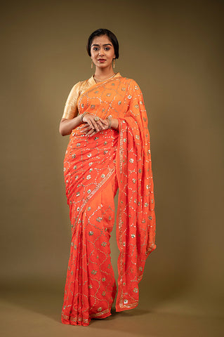 Pure Chiffon Gotapatti Work Saree