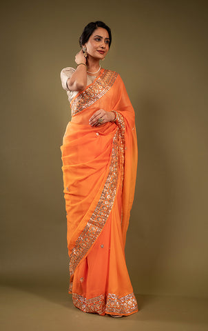 Pure Chiffon Gotapatti Work Saree