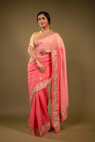 Pure Chiffon Gotapatti Work Saree