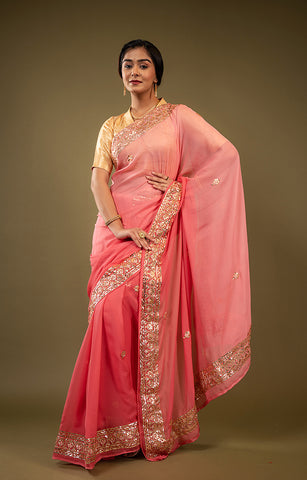 Pure Chiffon Gotapatti Work Saree