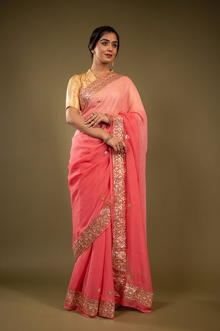 Pure Chiffon Gotapatti Work Saree