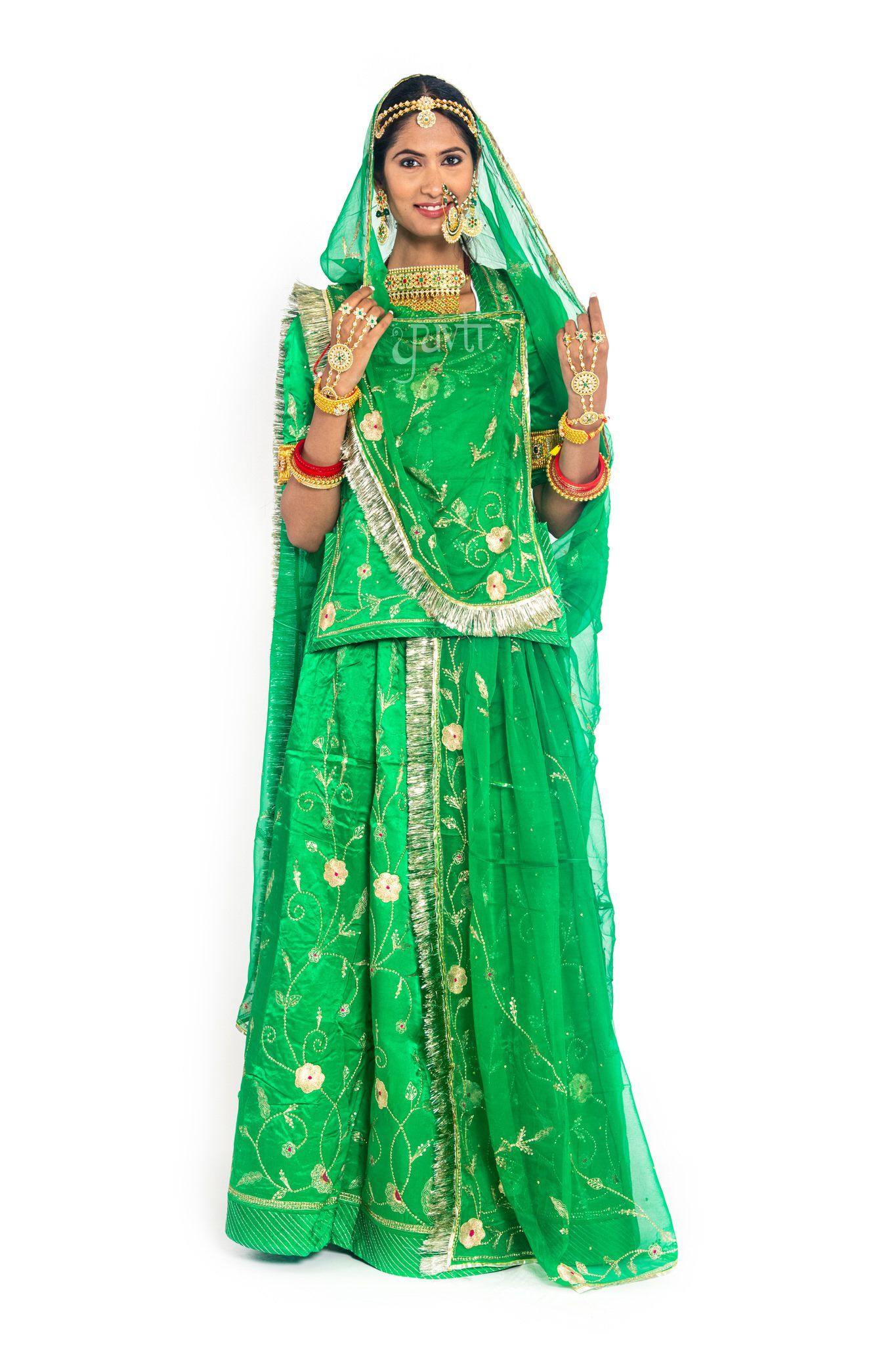 Green Aari Katori Satin Poshak - Yuvti