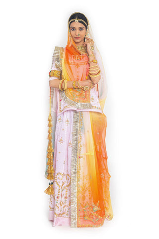 Light Pink Zardosi Gota Patti Resham Satin Poshak - Yuvti