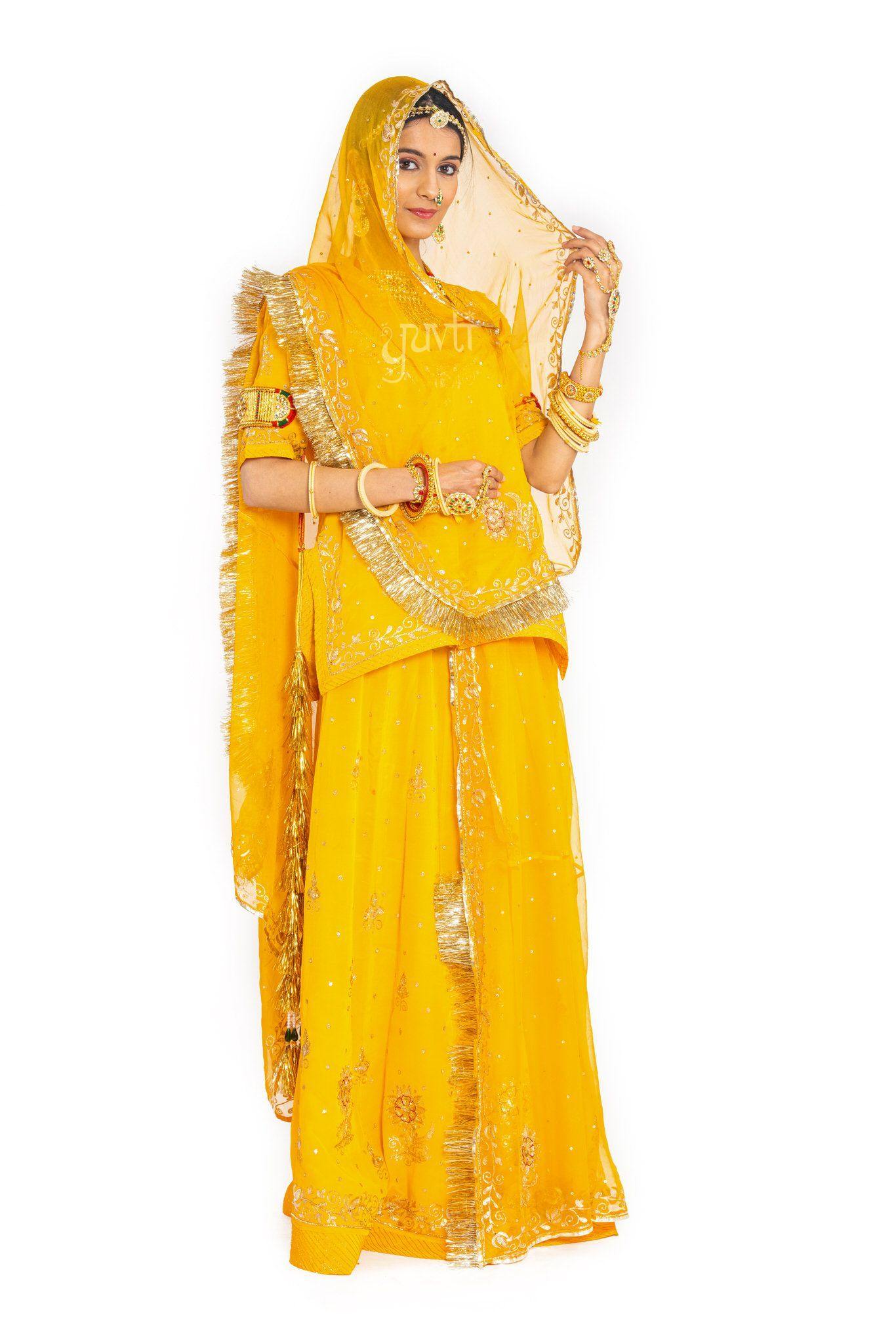 Yellow Aari Resham Zardosi Crepe Poshak - Yuvti