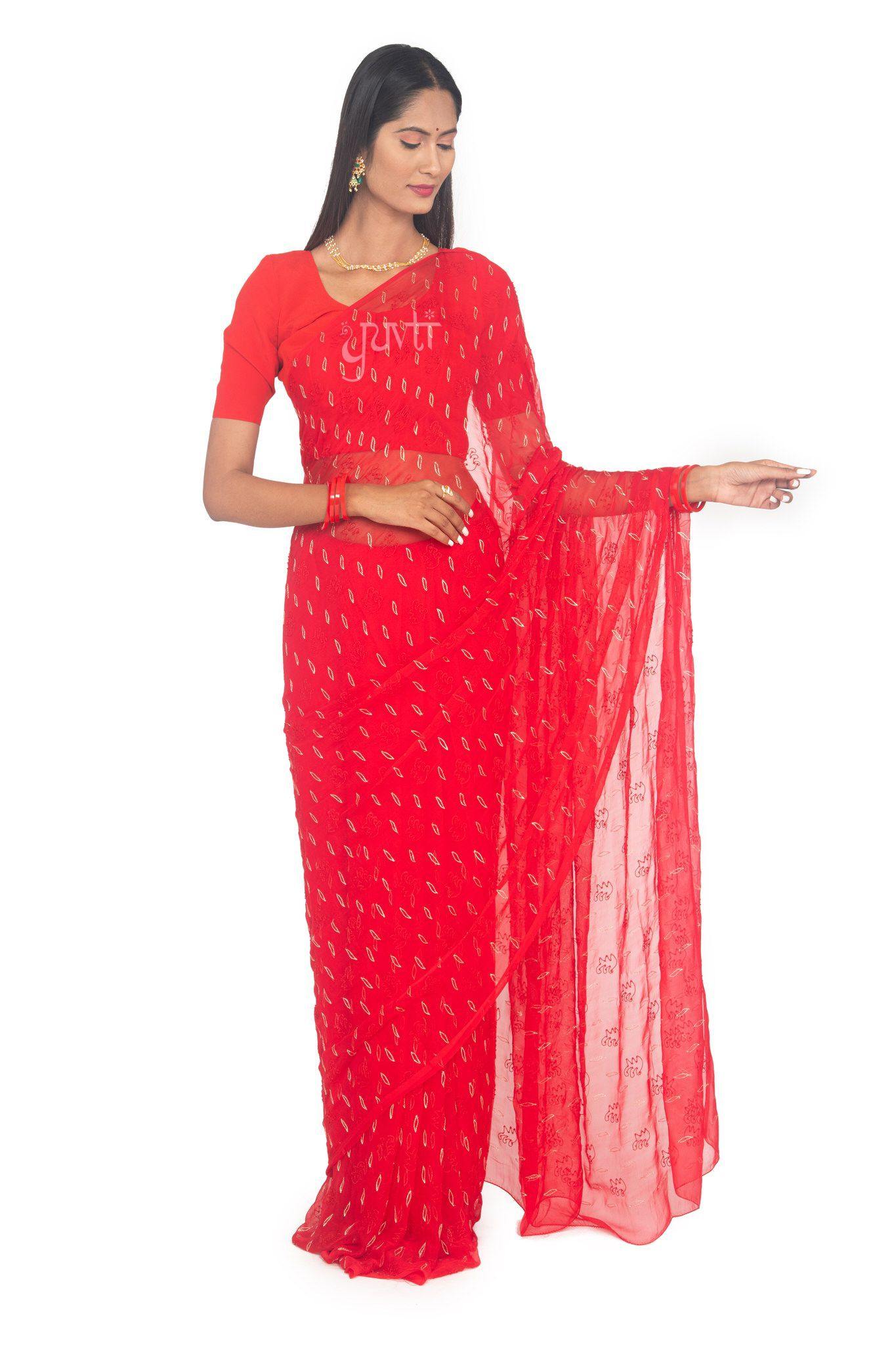 Viscose Chiffon Aari Work Saree - Yuvti