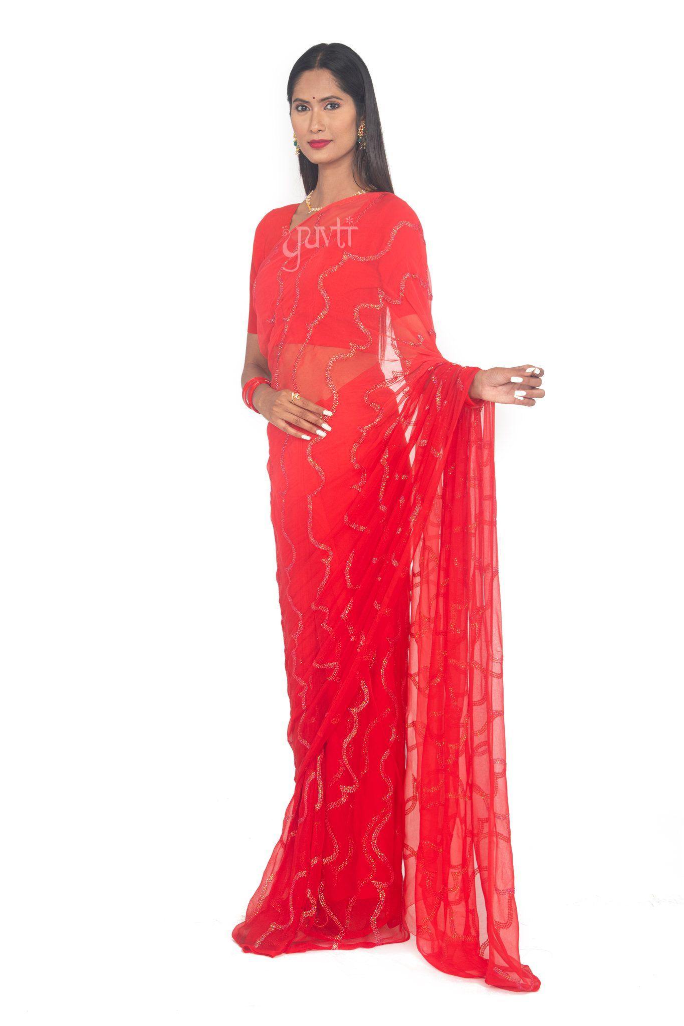 Katori Work Viscose Chiffon Saree - Yuvti