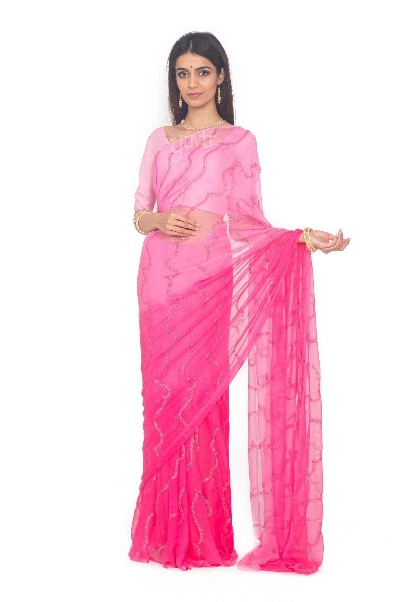 Katori Work Viscose Chiffon Saree - Yuvti
