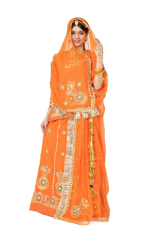 Gota Patti Kundan Orange Rajputi Poshak - Yuvti