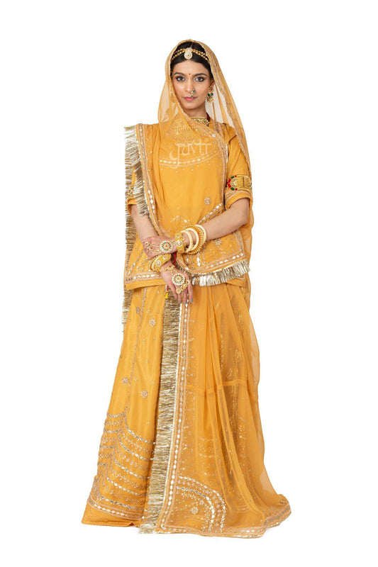 Gota Patti Kundan Mustard Yellow Rajputi Poshak - Yuvti