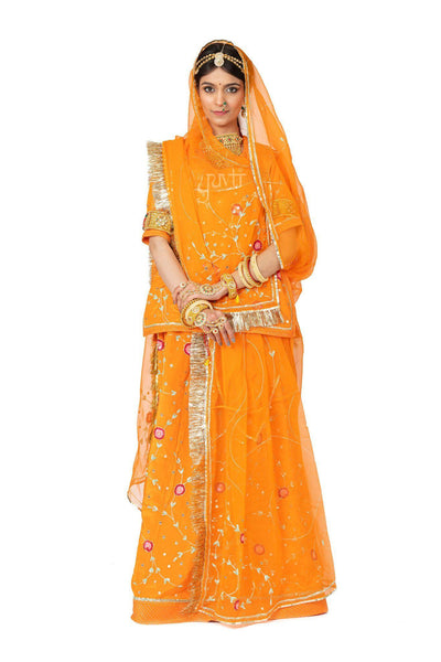 Orange Aari Sequins Rajputi Poshak - Yuvti