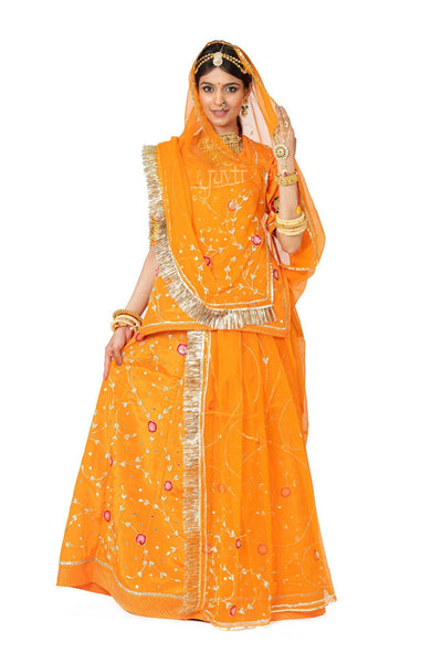 Orange Aari Sequins Rajputi Poshak - Yuvti