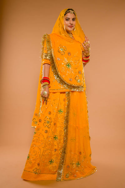 Aari Tari Multi Resam Yellow Rajputi Poshak