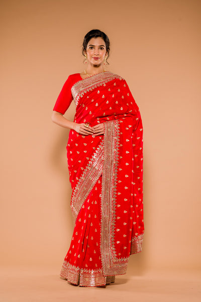 Gota Patti Red Organza Saree