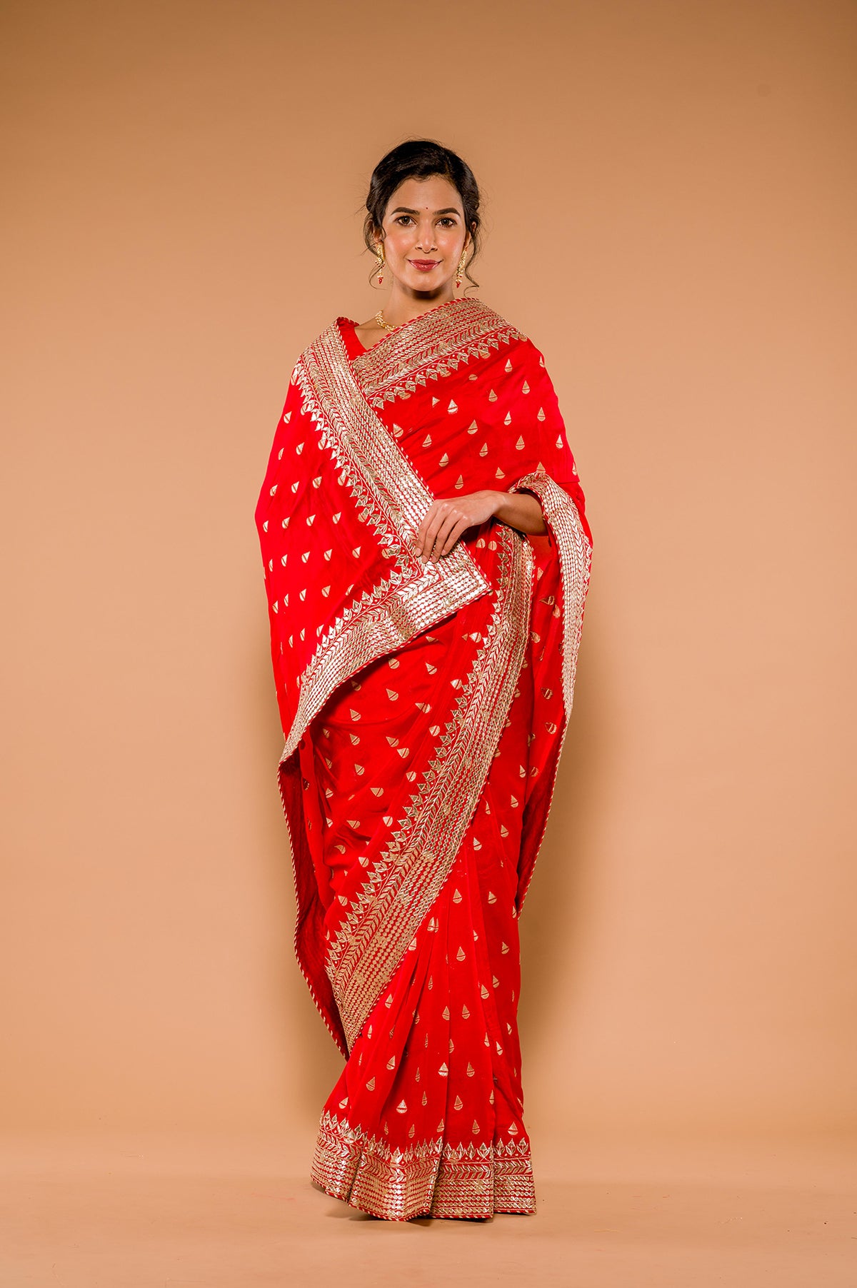 Gota Patti Red Organza Saree