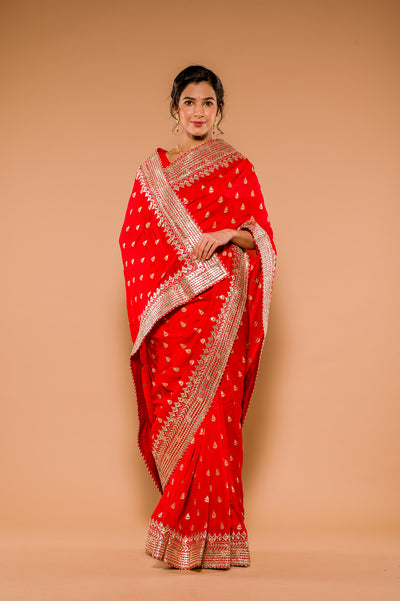 Gota Patti Red Organza Saree