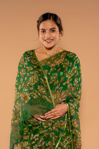 Printed Green Viscose Chiffon Saree