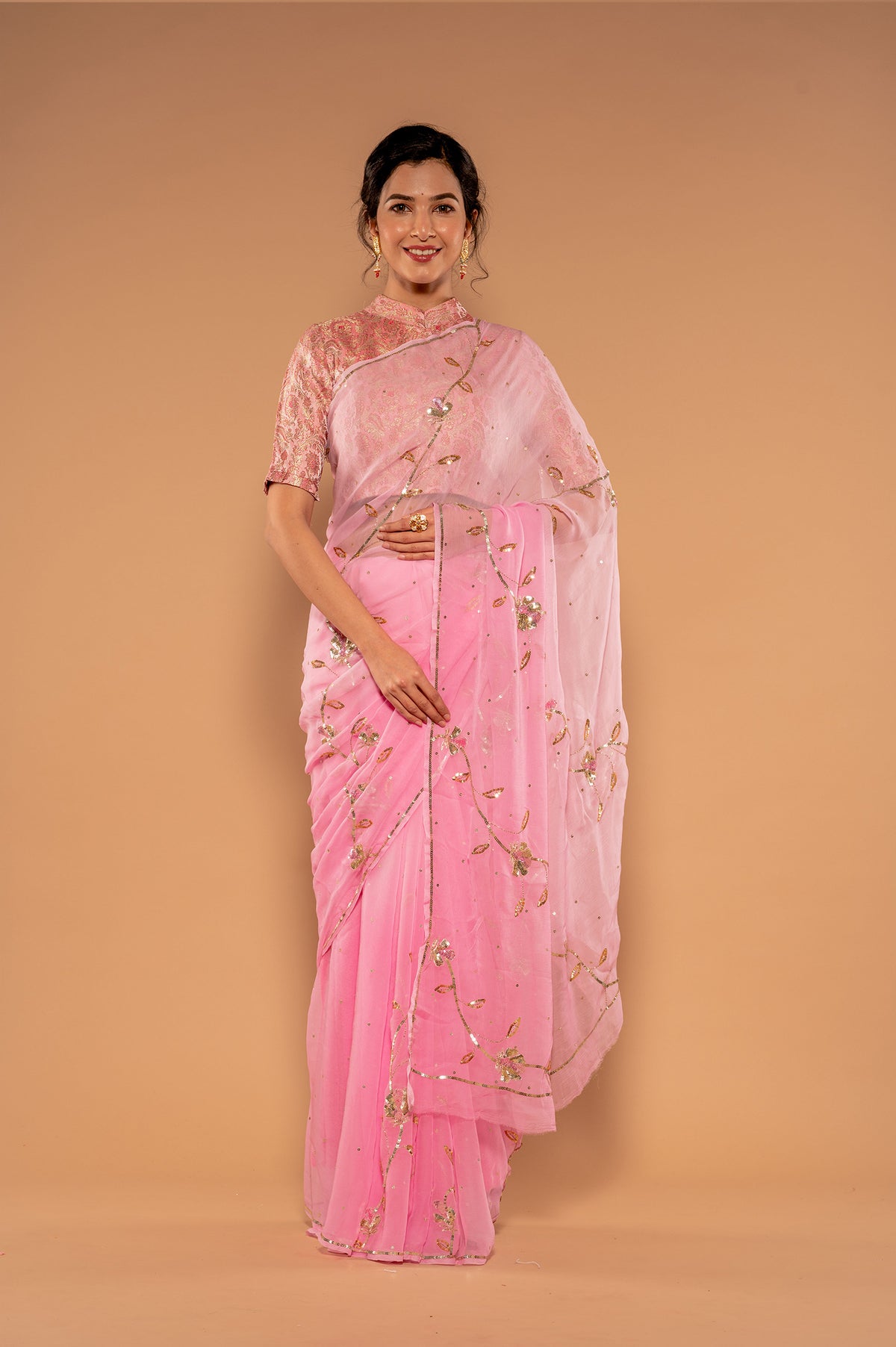 Sequins Pink Saree