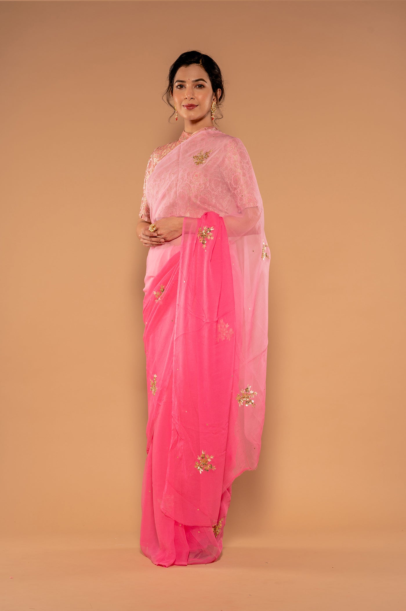 Aari Sequins Pink Saree