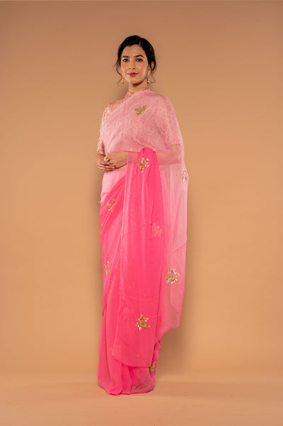 Aari Sequins Pink Saree