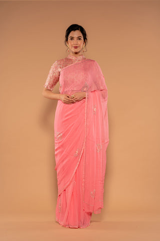 Resham Kardana Pink Saree