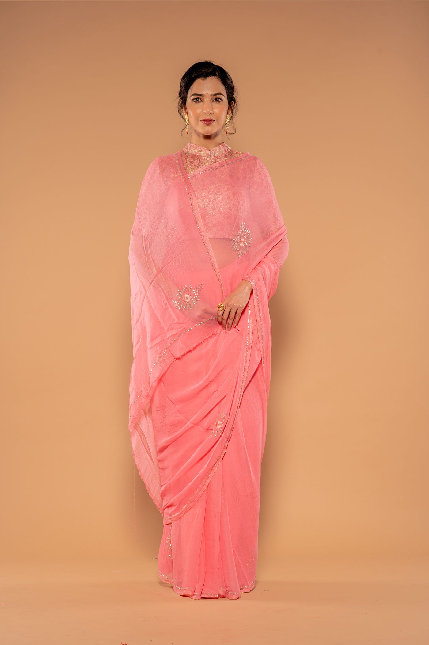 Resham Kardana Pink Saree
