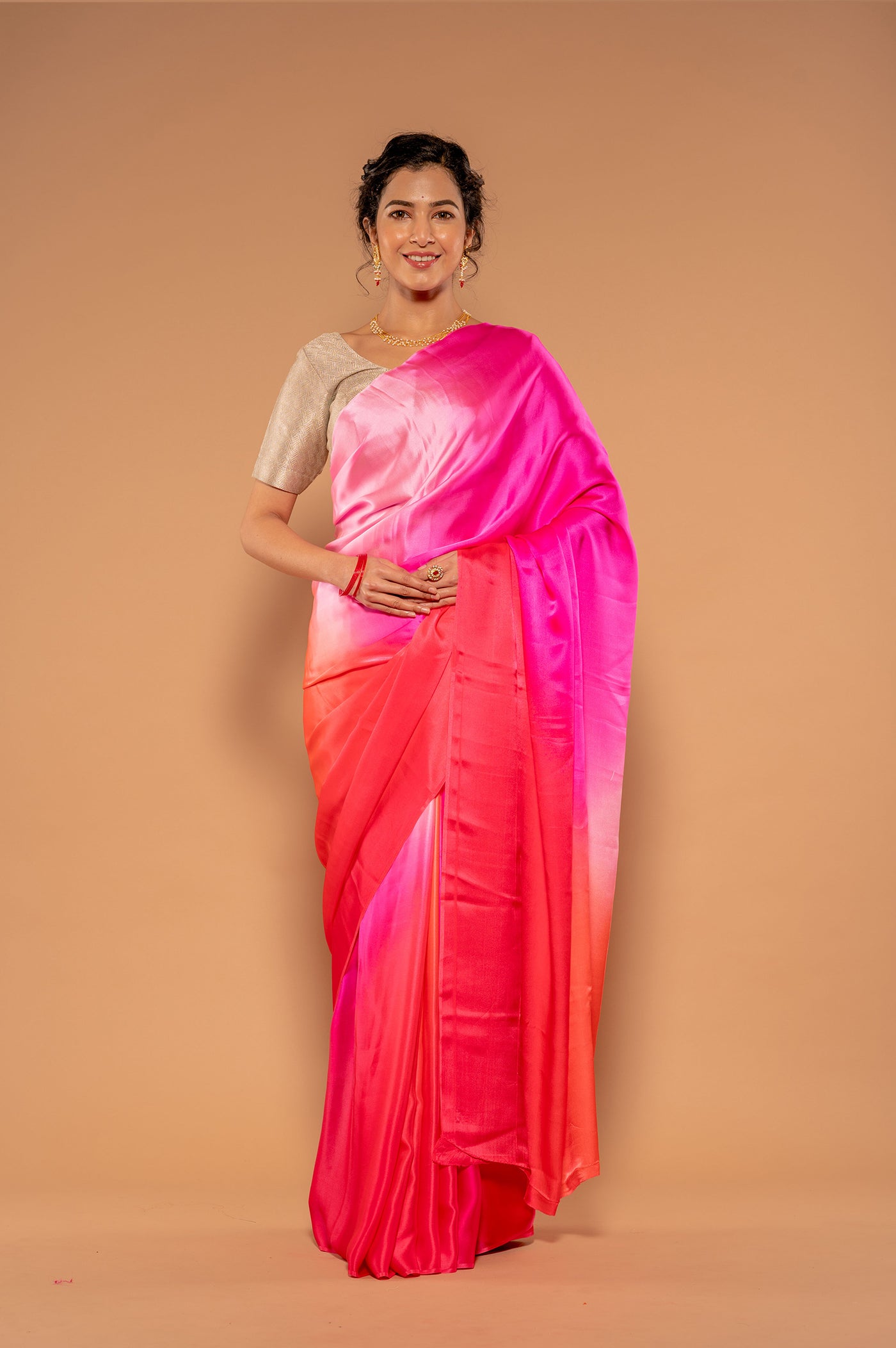 Multi Color Gajri Pink  Saree