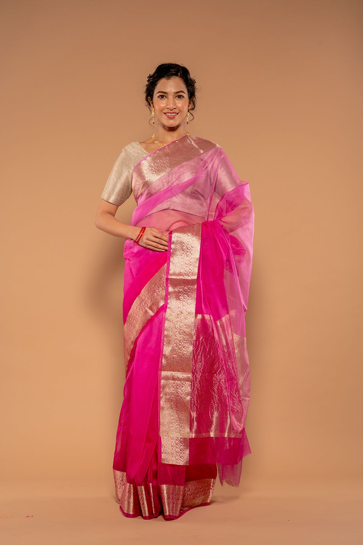 Zari Weaving Rani Organza Saree