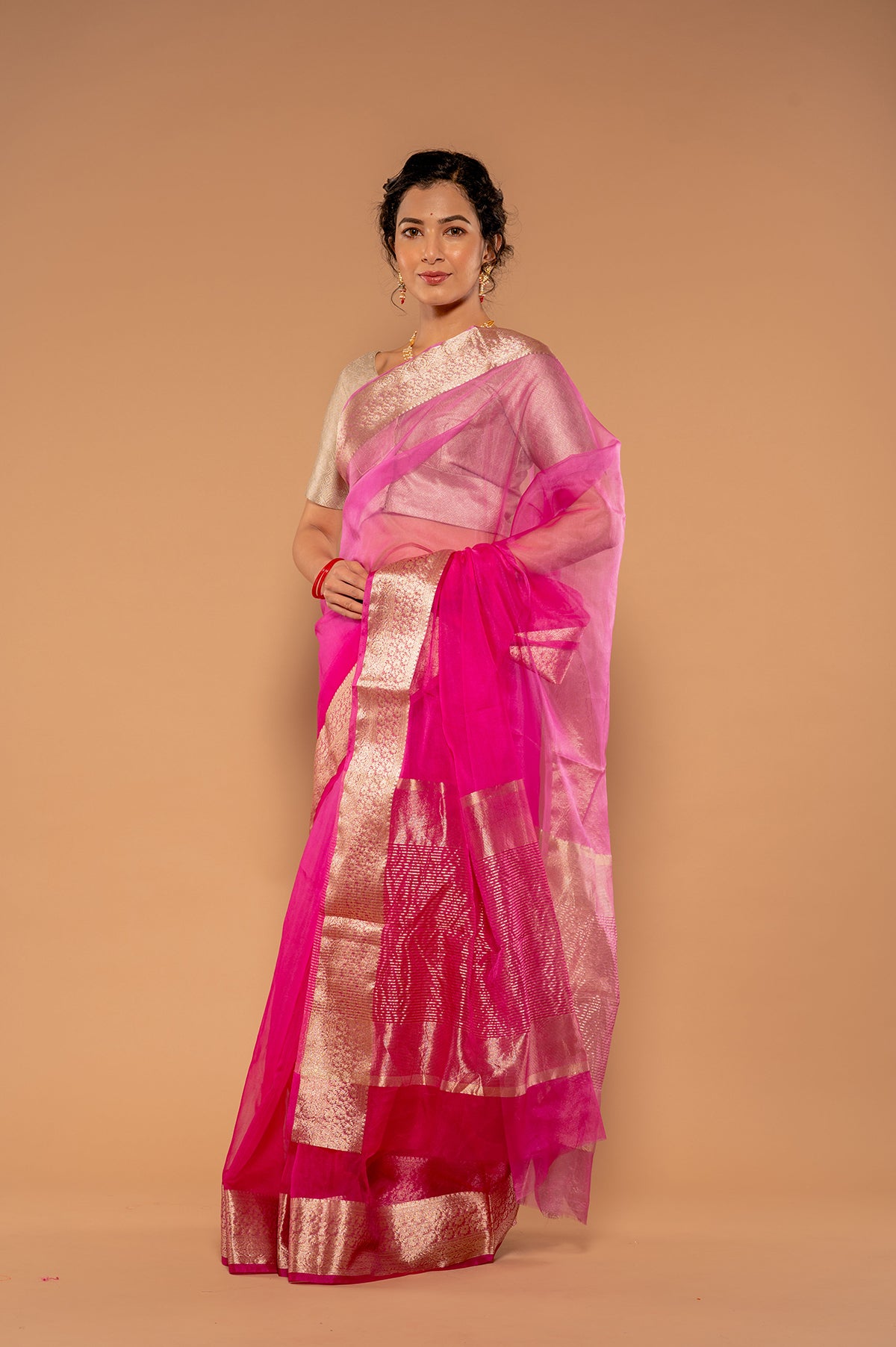 Zari Weaving Rani Organza Saree