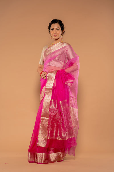 Zari Weaving Rani Organza Saree