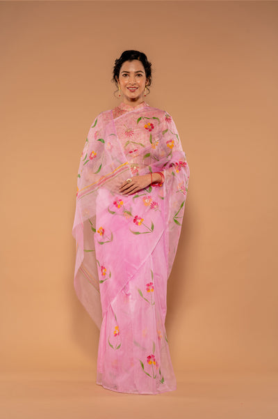 Hand Painted Pink Saree