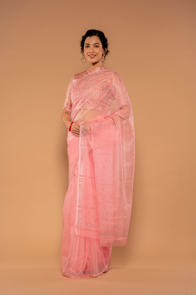 Swarovski Pink Organza Saree