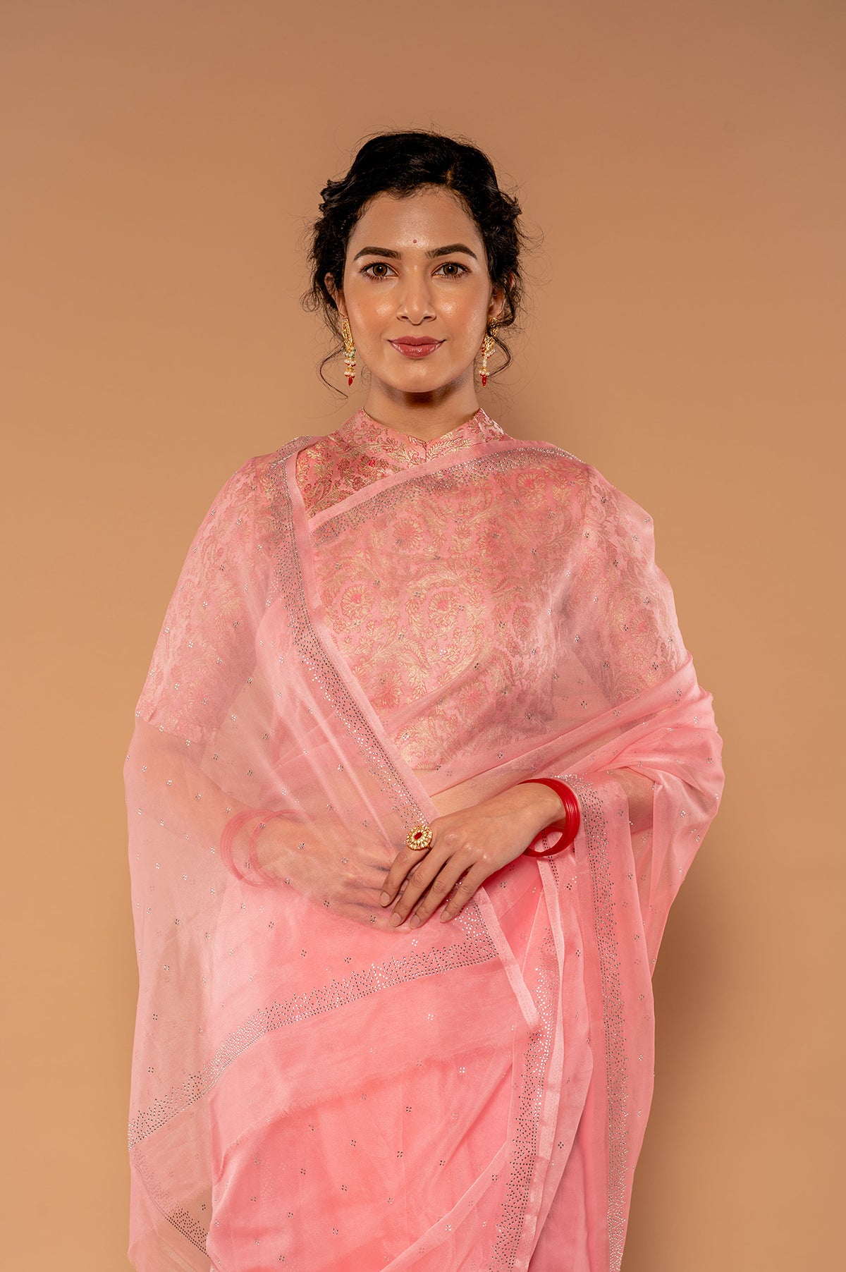 Swarovski Pink Organza Saree