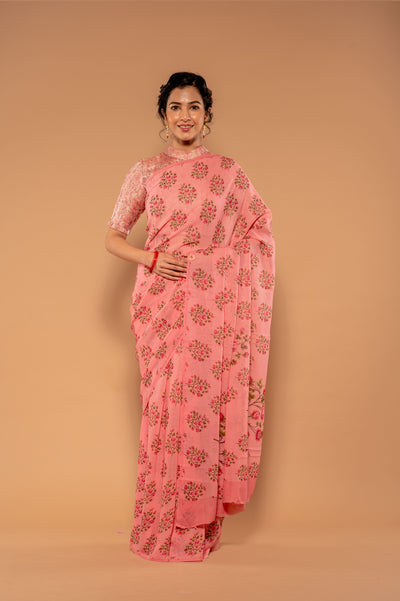 Printed Pink Saree