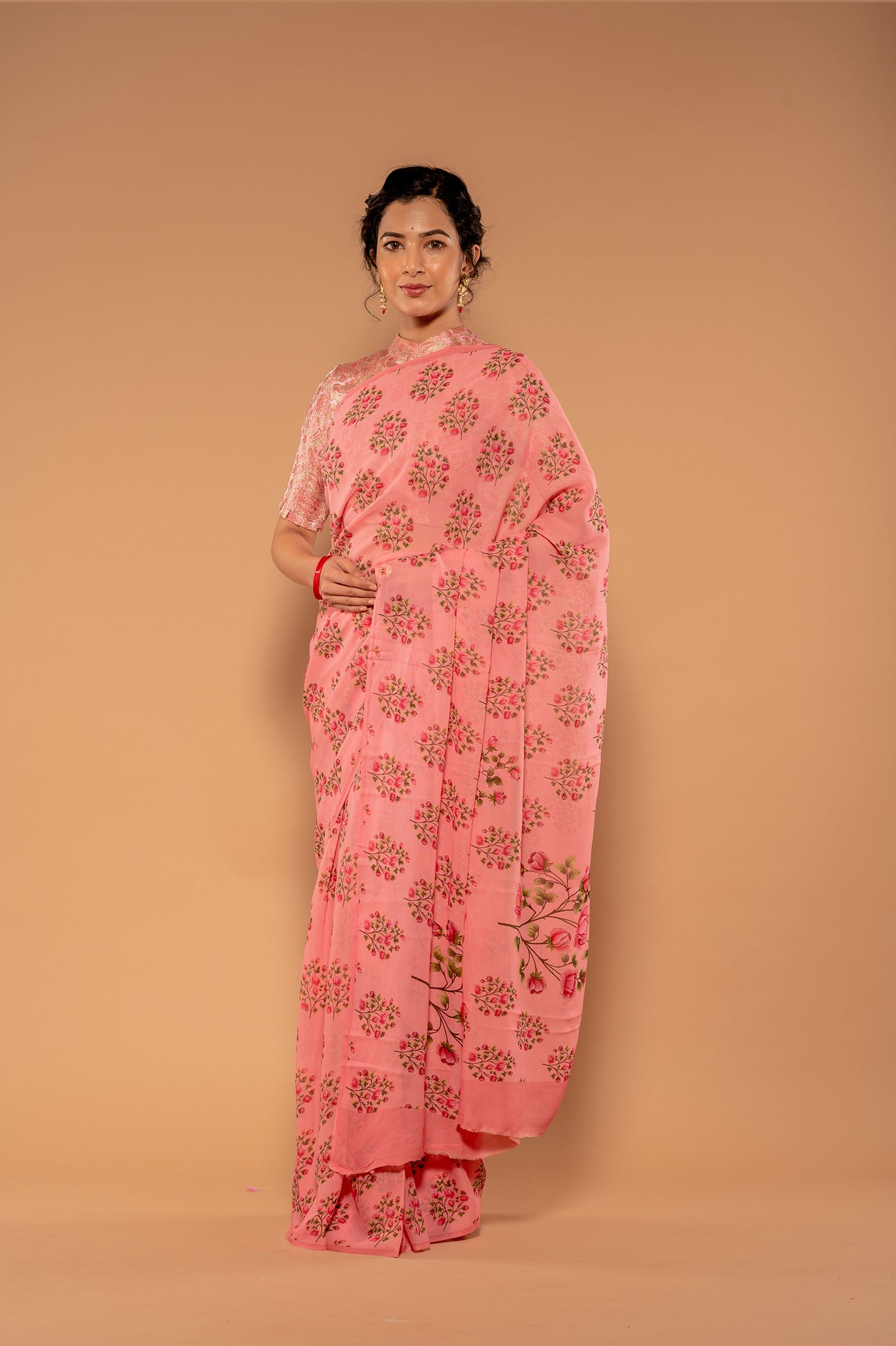 Printed Pink Saree