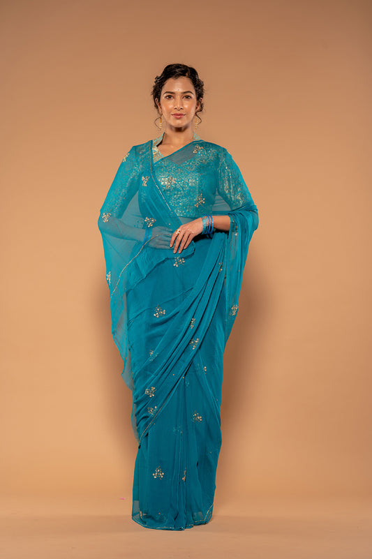 Kardana Kundan Rama Viscose Chiffon Saree