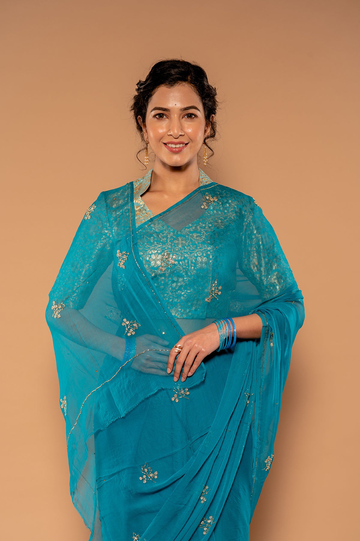Kundan work saree discount