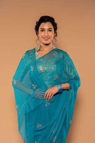 Kardana Kundan Rama Viscose Chiffon Saree