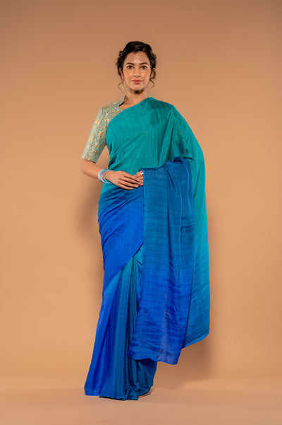 Shaded Peacock Chinon Chiffon Saree
