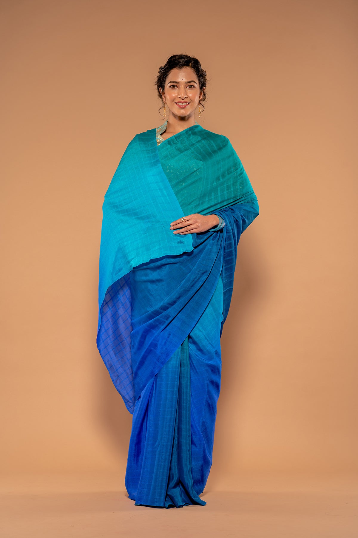Shaded Peacock Chinon Chiffon Saree