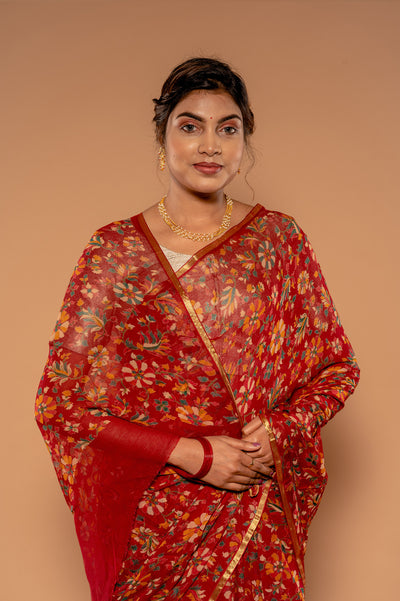 Printed Maroon Saree