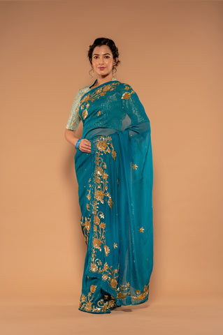 Kar Dana Sequins Rama Saree